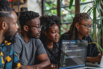 A group of developers men and women working together to program an e-commerce website.