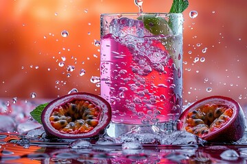 Wall Mural - A glass of pink drink with a slice of lime on top