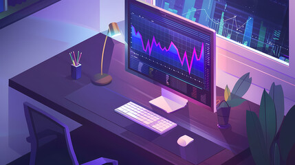 Poster - Online trading on stock exchange at home isometric vector image