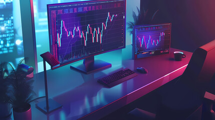 Wall Mural - Online trading on stock exchange at home isometric vector image