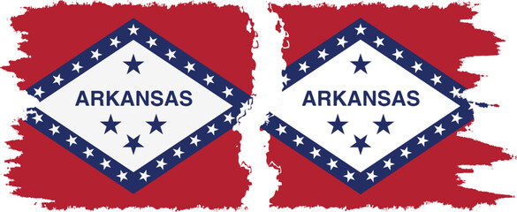 Arkansas and Arkansas states grunge brush flags connection, vector