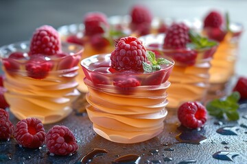 Wall Mural - A close up of a dessert with a raspberry on top
