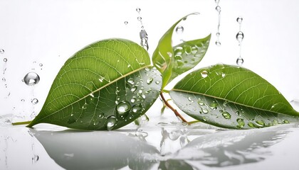 Wall Mural - Green leaf with water drop