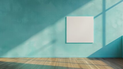 Aufkleber - Serene Urban Scene with Soft Blue Wall and Blank Display Mockup, Tranquil Ambience with Motion-Blurred Passersby in Modern Indoor Setting