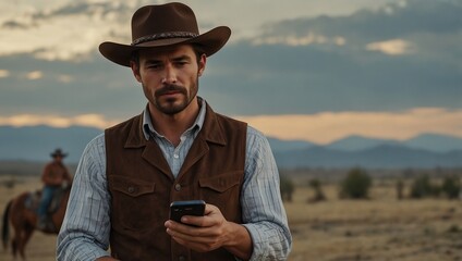 The Cowboy Using Smartphone