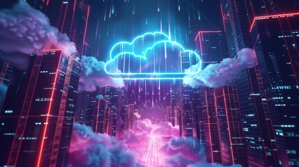 Futuristic neon light cloud computing technology. Modern Technologies