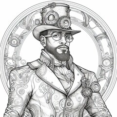 Sticker - a black and white drawing of a man in a top hat