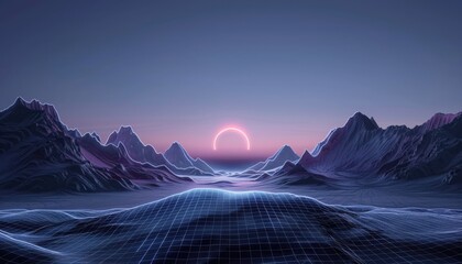 Wall Mural - A mountain range with a large red circle in the sky