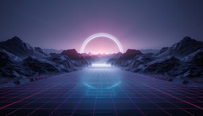 Wall Mural - A futuristic landscape with a glowing circle in the middle