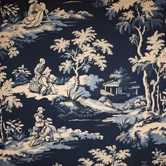 Sticker - a blue and white wallpaper with a man and woman in the woods