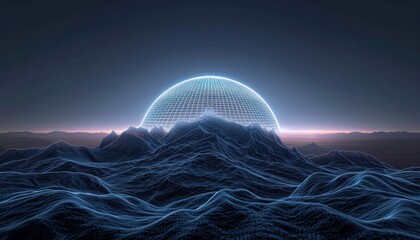 Wall Mural - A blue and white image of a mountain with a large dome on top