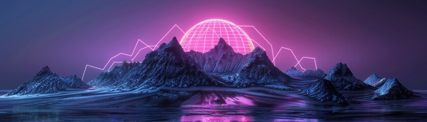 Wall Mural - A mountain range with a glowing orb in the center