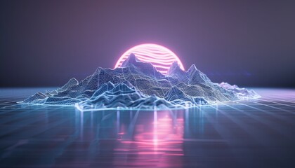 Wall Mural - A mountain with a pink sun in the background