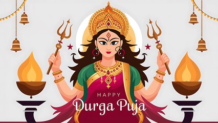 Wall Mural - Goddess Durga Ma Face, Happy Durga Puja, Subh Navratri banner background illustration design