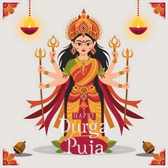 Wall Mural - Goddess Durga Ma Face, Happy Durga Puja, Subh Navratri banner background illustration design