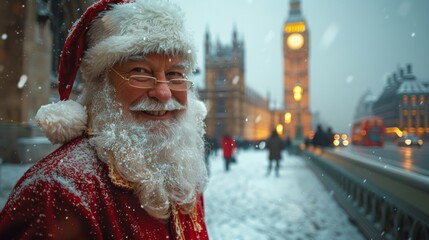 Sticker - Santa Claus and City landmarks