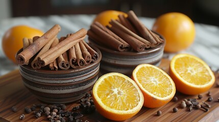 Wall Mural - Set out bowls of cinnamon sticks, cloves, and dried oranges to fill your home with the cozy scent of holiday