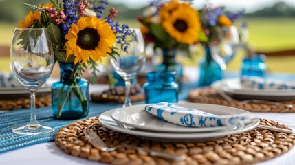 Sticker - Set up a modern outdoor dining area with sleek tables, minimalist place settings, and elegant candlelight for festive holiday meals