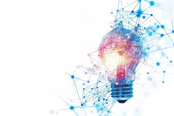 concept of new ideas and innovation with light bulb and big data network connection on white backgro
