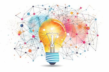 Creative Colorful New ideas and innovation concept with light bulb and network connection vector illustration on white background