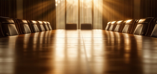 Poster - A large wooden table with many chairs around it