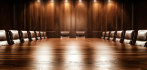 Poster - A large wooden table with a lot of chairs around it