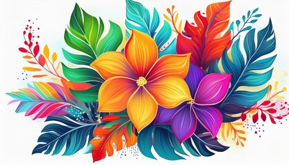 tropical frangipani flower and leaf on white background Generated AI