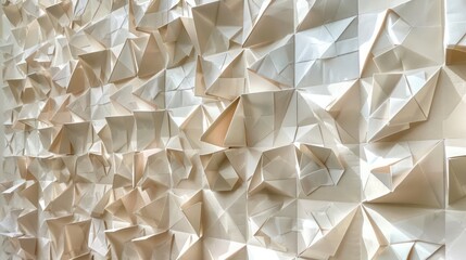 Screen wall with modular origami panels made from weather-resistant paper, offering a playful and artistic approach to privacy