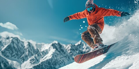 Embark on a thrilling winter adventure Experience the exhilaration of snowboarding in the majestic mountains. Its a perfect blend of adrenaline, fun, and breathtaking alpine scenery