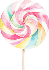 Poster - Watercolor Rainbow Swirl Lollipop. isolated on a transparent Background.