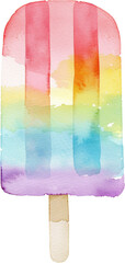 Wall Mural - Watercolor Rainbow Popsicle. isolated on a transparent Background.