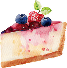 Poster - Watercolor Cheesecake with Berries. isolated on a transparent Background.