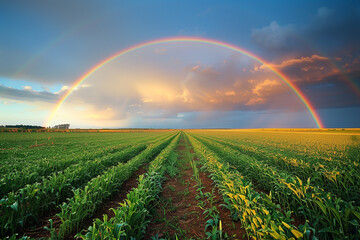 Wall Mural - Rainbow arcing over a field after a summer rain