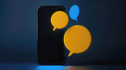 A blank message screen on a smartphone, text message bubbles yellow one blue. Business and personal  communication.