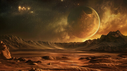 Wall Mural - mars, this planet is orange and sandy.