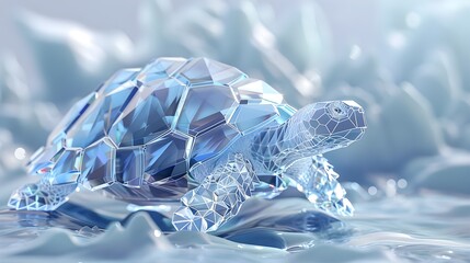 Wall Mural - Mesmerizing 3D Render of Polygonal Ice Turtle Shell in Abstract Frozen Environment