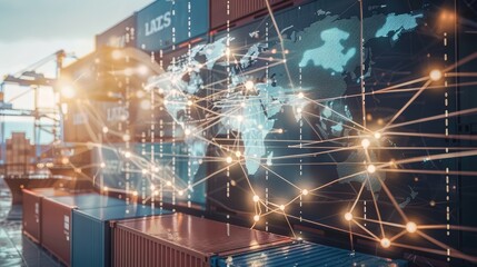 Wall Mural - logistics international delivery concept, world map with logistic network distribution on background