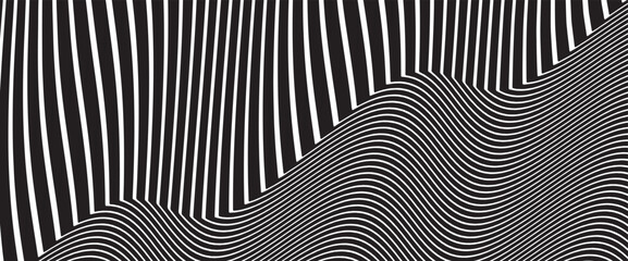 Wall Mural - Line art optical .Wave design black and white. Digital image with a psychedelic stripes. Argent base for website, print, basis for banners, wallpapers, business cards, brochure, banner