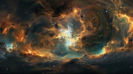 panoramic space nebula with stars in equirectangular projection
