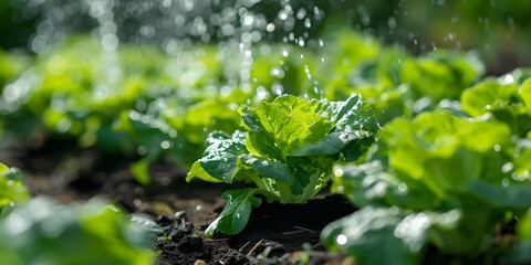 Wall Mural - Irrigation System Providing Water to Rows of Lettuce. Concept Agriculture, Irrigation Systems, Farming Technology, Lettuce Production, Water Management