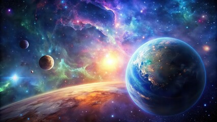 Wall Mural - a beautiful planet in space surrounded by stars and nebulae, planet, space, cosmic, universe, astron