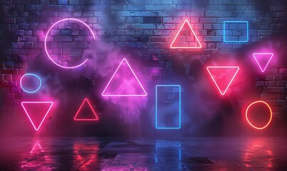 Wall Mural - Neon geometric shapes background