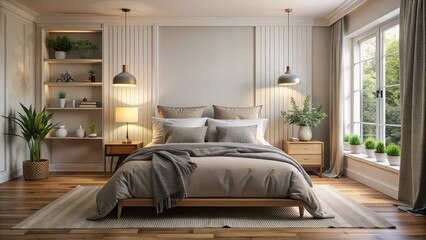 Wall Mural - Bedroom with cozy bed and soft pillows , interior, home, cozy, sleep, relaxation, comfort, mattress, pillow, blanket, room, design