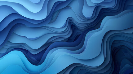 Wall Mural - Abstract blue layered wave pattern in various shades, creating a mesmerizing fluid-like 3D effect.