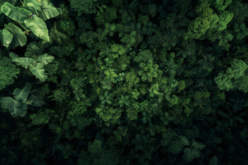 Wall Mural - horizontal aerial drone view of a tropical rainforest with its lush green vegetation