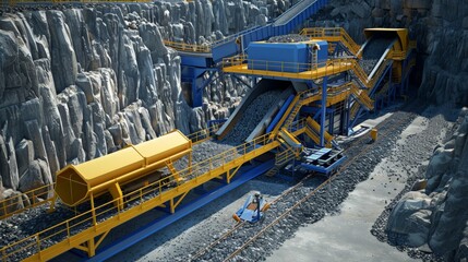 Large industrial machine for mining and processing of minerals and rocks Grinder and shredder for crushing and shredding rocks and minerals into small pieces, such as cone crushers 