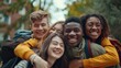 © Ева Поликарпова - A group of youthful individuals posing side by side, possibly at an event or celebration