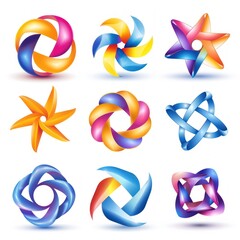 Poster - Set of 9 Abstract Colorful 3D Geometric Shapes