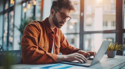 Poster - A young entrepreneur reviewing a financial graph on a laptop, making strategic business decisions based on data.