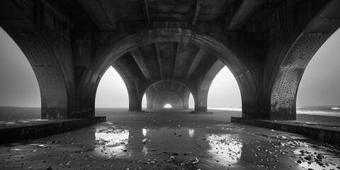 old stone bridge outdoors in the fog